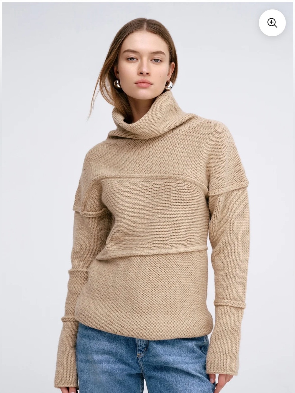 Marcella Emily Oversized Turtleneck Sweater in Beige